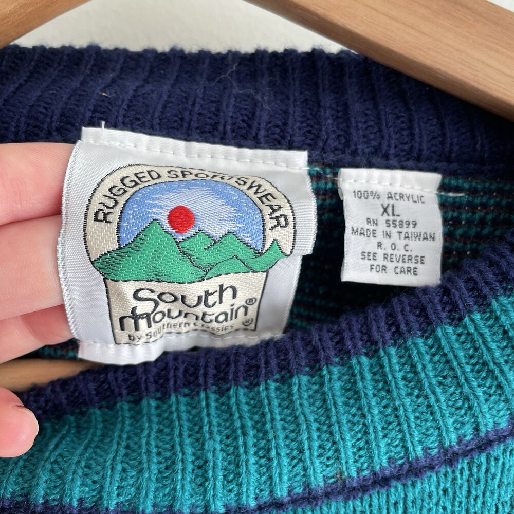 Rugged Sportswear South Mountain Blue Green Duck Embroider Vintage Sweater Sz XL - Picture 4 of 4